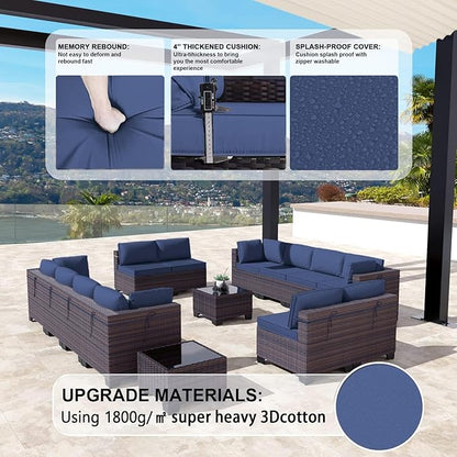 Kullavik 14 Pieces Outdoor Patio Furniture Set PE Wicker Rattan Sectional Sofa