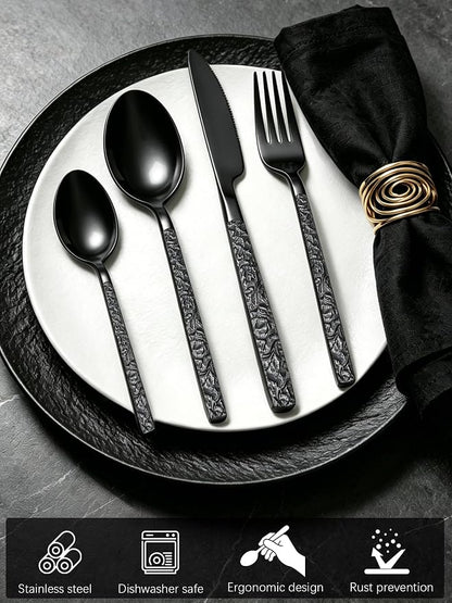 Black Silverware Set for 8 Modern Square Flatware Set Stainless Steel 32 Piece