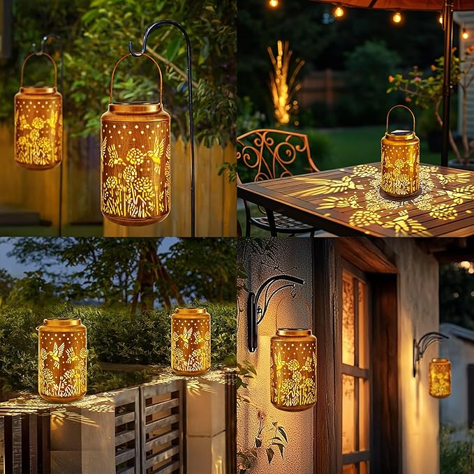 Brizled Hummingbird Solar Lanterns Outdoor, Decorative Mothers Day Gifts for Women Mom Grandma, Waterproof Hanging Solar Lights LED Lanterns for Garden Patio Courtyard Path Tabletop Porch Balcony Decr