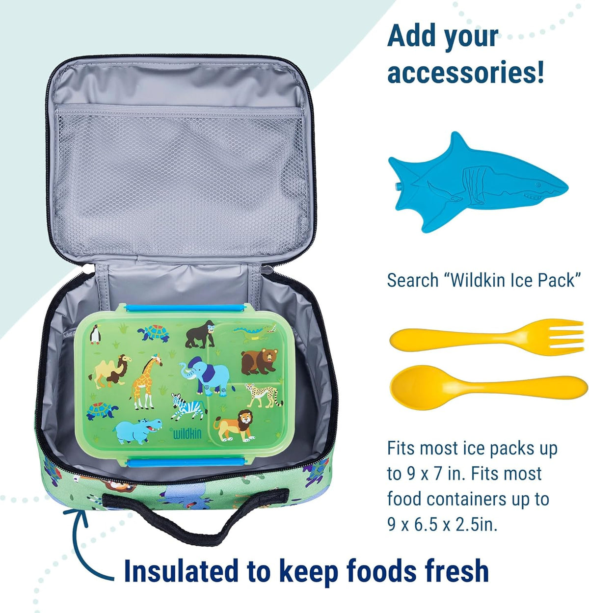 Wildkin Kids Insulated Lunch Box – Durable and Reusable for School & Travel - Wild Animals