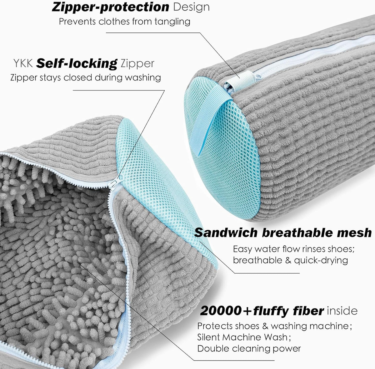 Shoe Washing Machine Bag,Laundry Shoe Bag for Washer and Dryer,Reusable Shoe Cleaning Bag for Sneakers,Tennis Shoes,With Self-locking Zipper, Microfiber Inside,Include Shoes Storage Bag (Grey(1PC))