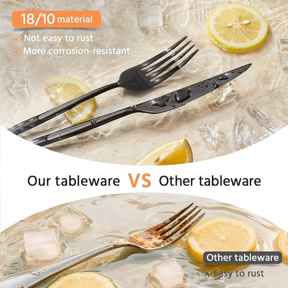 18/10 Silverware Set for 8, 40 Piece Black Stainless Steel Flatware Cutlery |