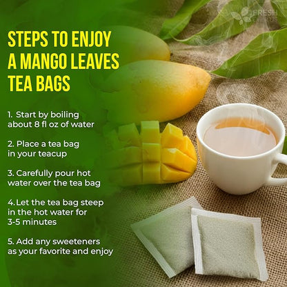 FreshDrinkUS, Premium 100 Mango Leaf Tea Bags, Hojas de Mango secas, 100% Natural & Pure, Loose Leaf Herbal Tea. Non GMO, No Sugar, No Caffeine, No Gluten, Vegan