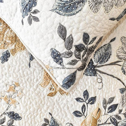 The HomeCentric King/Queen/Twin Blue & Ivory Decorative Queen 74"x18" Bed Runner Without Pillow Cover, Bird, Pearl & Quilted Bed Scarf on Linen Fabric - Vintage Birdena