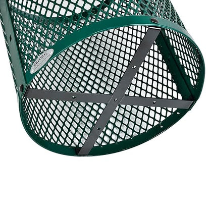 Global Industrial Outdoor Diamond Steel Trash Can with Flat Lid and Plastic Liner, 36 Gallon Capacity, Green, Thermoplastic Coating, 23-1/2" Diameter, 30" H