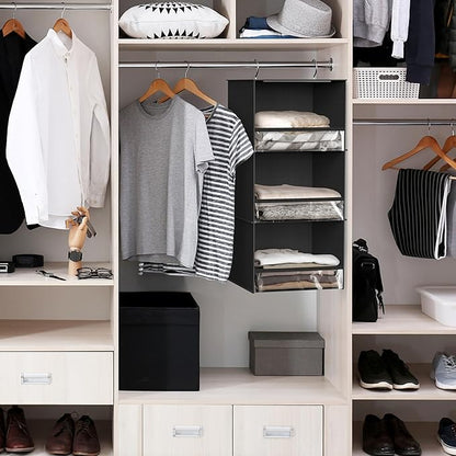 Simple Houseware 3 Shelf Hanging Closet Organizer with Front Stopper, Black