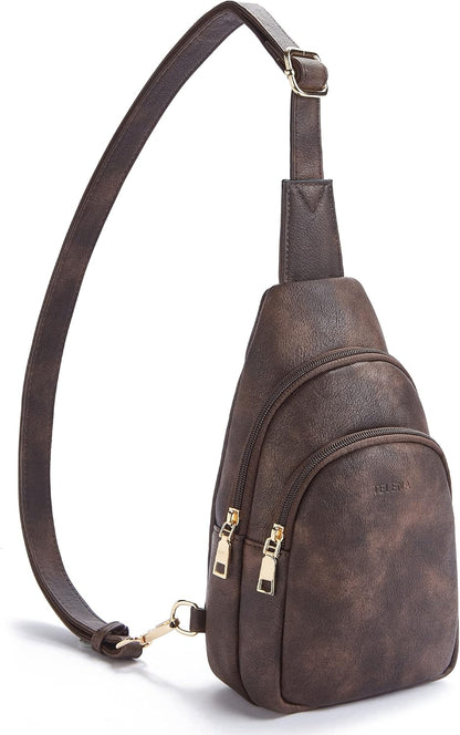 Telena Small Sling Bag for Women Leather Crossbody Fanny Packs Chest Bag for Women