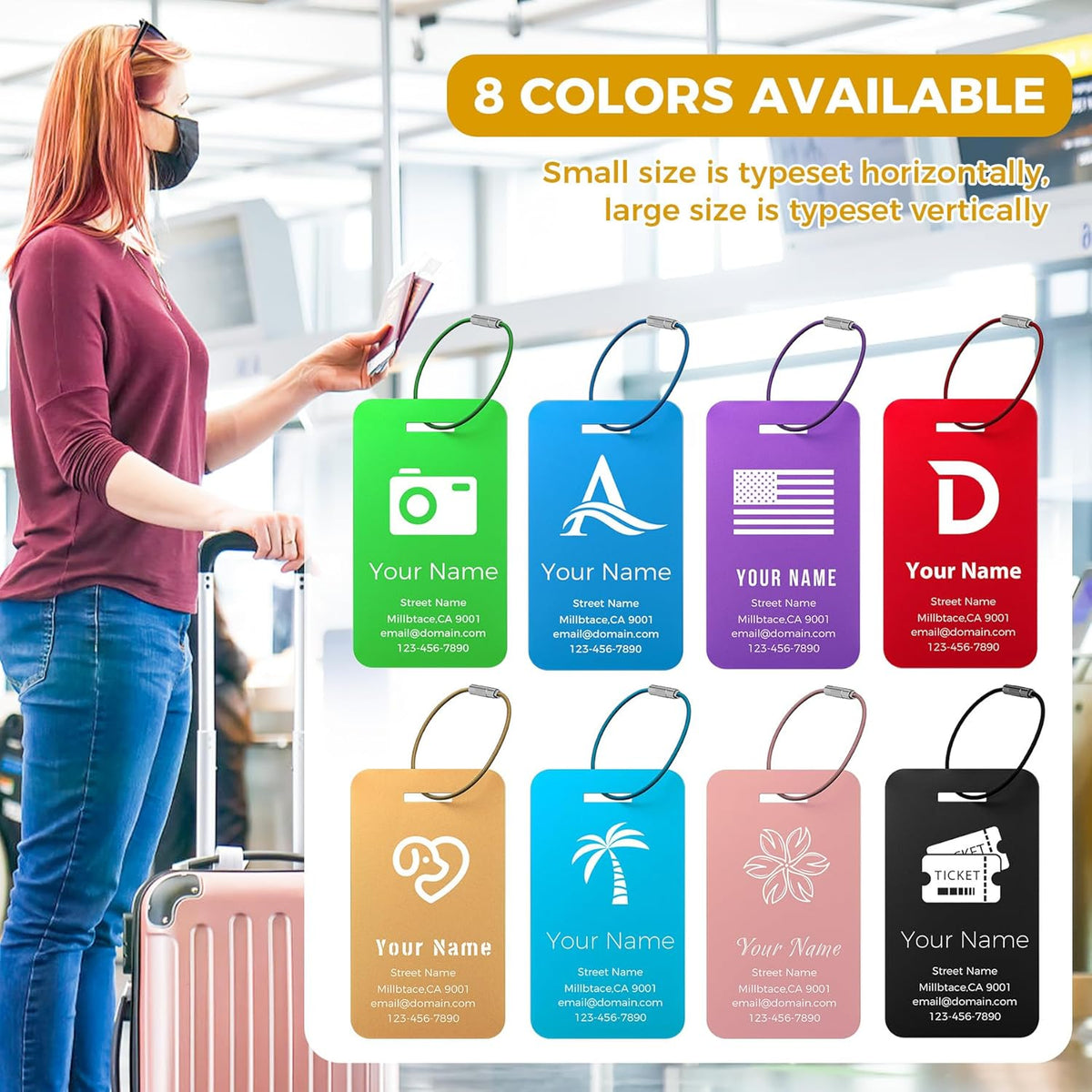 Personalized Luggage Tags, Custom Luggage Tags 4 Pack TSA Approved Double Sided Laser Engraving, Metal Luggage Tag for Suitcases with Stainless Loops, Name Tag for Bags, Backpacks (Gold)