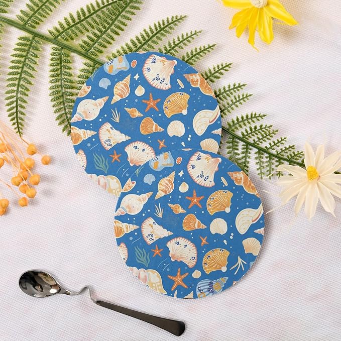 Seashells Different Shapes and Starfish Aesthetic Coaster 4 Pcs Corkboard