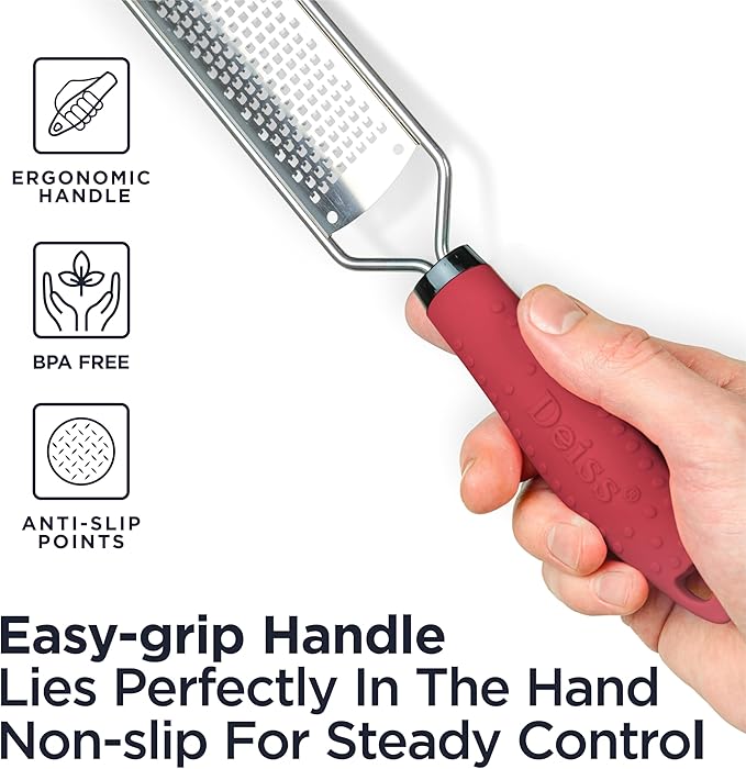 Deiss PRO Citrus Zester & Manual Cheese Grater - Parmesan, Lemon, Ginger, Garlic, Nutmeg, Chocolate - Sharp Stainless Steel Blade - Dishwasher Safe