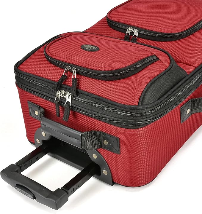 U.S. Traveler Lightweight Rolling 20" Carry On Luggage Softside Suitcase, Red, 2 Wheel Single