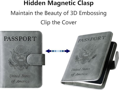 Passport Holder Cover Wallet Travel Essentials Leather Rfid Blocking Case Vacation Luggage Must Haves Travel Accessories for Men Women (120#Grey)