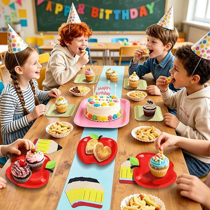 180Pcs Back to School Red Apple Paper Plates and Napkin Set, First Day of