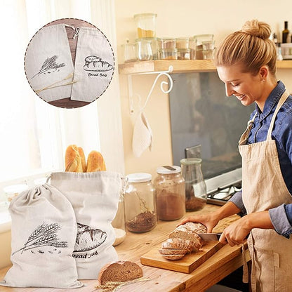 Augshy Linen Bread Bags for Homemade Bread Container, 4 Pcs 17.5 X11.5 Inches Unbleached & Reusable Bread Storage, Natural Large Storage for Artisan Bread