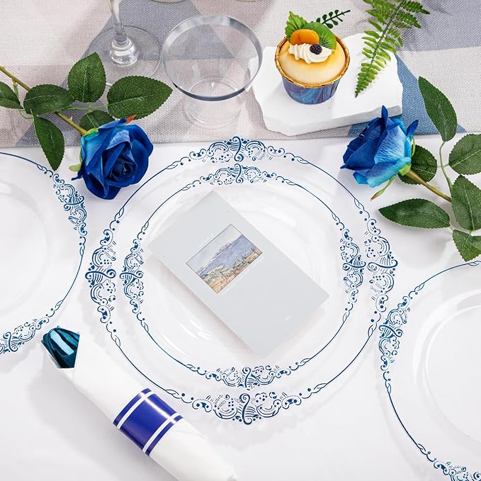 175 Pcs Clear Blue Plates for Graduation | Blue Party Plates Set for 25 Guests