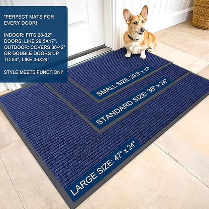 OLANLY Front Door Mat Indoor Outdoor Entrance, Waterproof Heavy Duty Doormat, Fade Resistant, Low Profile, Easy Clean Patio Porch Welcome Floor Mats for Entry, 59x35, Blue