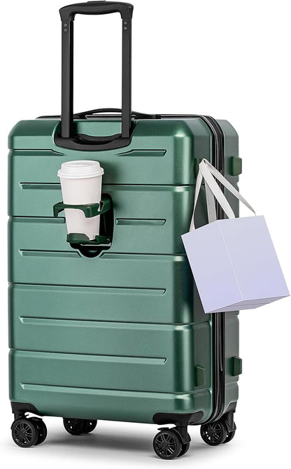 KYME 26 Inch Luggage TSA Approved Hardshell 26" Suitcases with Spinner Wheels Durable Medium Travel Checked Luggage with Cup Holder for Women Men Green