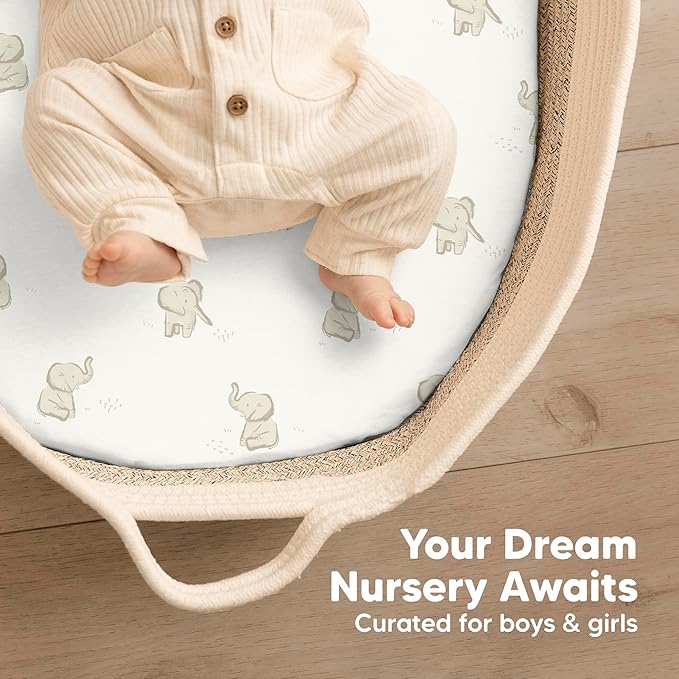 2-Pack Baby Bassinet Sheets Girl, Boy - 33x17 Viscose Derived from Bamboo Bedside Mattress Fitted Bassinet Sheets, Compatible with Halo Bassinest Swivel Sleeper, Baby Delight, Graco (Elly)