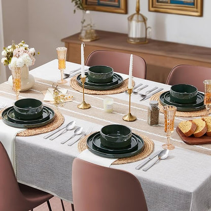 LIANYU Dinnerware Dishes Sets for 8, 24 Piece Stoneware Plates and Bowls Dishware Set, Modern Tableware Includes Ceramic Dinner Salad Plates, Cereal Bowls, Chip & Scratch Resistant, Hunter Green