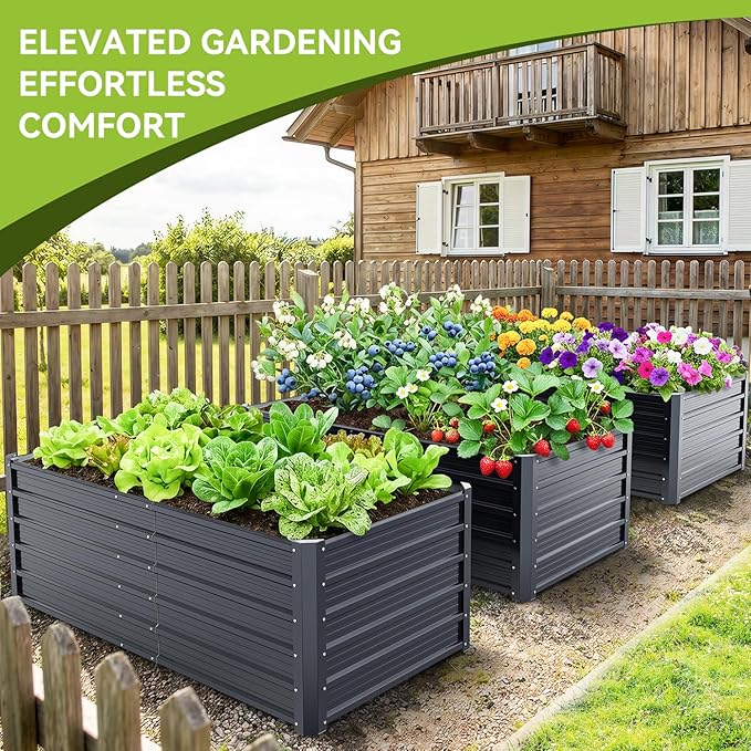 Ohuhu 6x3x1.9FT Metal Raised Garden Bed Outdoor, Reinforced Galvanized Steel