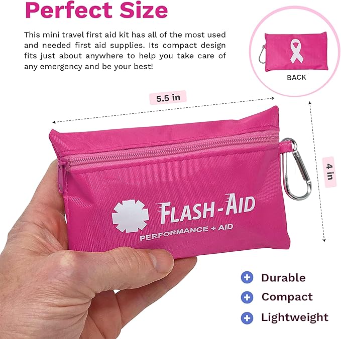 Pink Ribbon First Aid Kit – 2-Pack Compact Travel IFAKs for Breast Cancer Awareness Events – Mini First Aid Kits for Walks, Races, Fundraisers, Gifts, Safety, and Everyday Use – Lightweight & Portable
