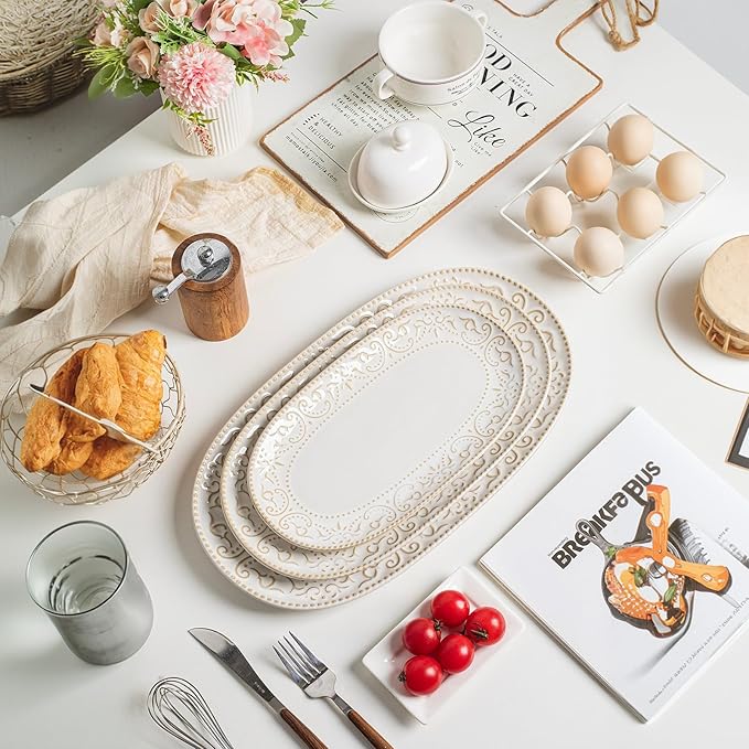 Serving Platters Set, Embossed Serving Trays