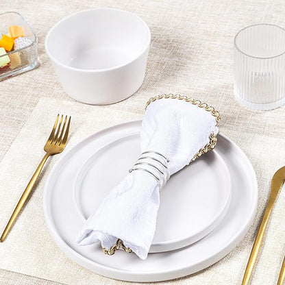 Dinnerware Sets for 4 - CJDC-QUELO 12-Piece Stoneware Plates and Bowls Sets, Ceramic Dishware Sets for Kitchen Use and Formal Dining, Chip and Scratch Resistant Microwave Dishwasher Safe, White