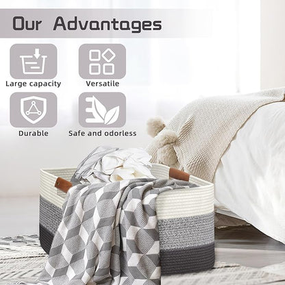 Large Collapsible Laundry Basket, Clothes Hamper for Blanket, Toy, Towels, Woven Baskets for Storage, Nursery Home Decor Living room 21.6" x 15" x 11.8", Gradient Grey
