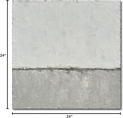 NANKAI art Hand-painted abstract canvas wall art featuring a minimalist design in gray White acrylic painting Original modern home decoration art Can be hung directly on the wall. 24x24 inches