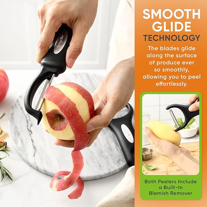 Spring Chef Swivel Vegetable Peeler & Y Potato Peeler for Kitchen with Soft Grip Handles and Ultra Sharp Stainless Steel Blades, Perfect for Veggie, Fruit, Carrot, Apple - Dishwasher Safe - Black