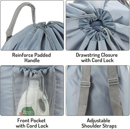 Backpack Laundry Bag, Large Laundry Backpack with Detergent Holder and Adjustable Shoulder Straps for College Travel Dorm Room (Gray)