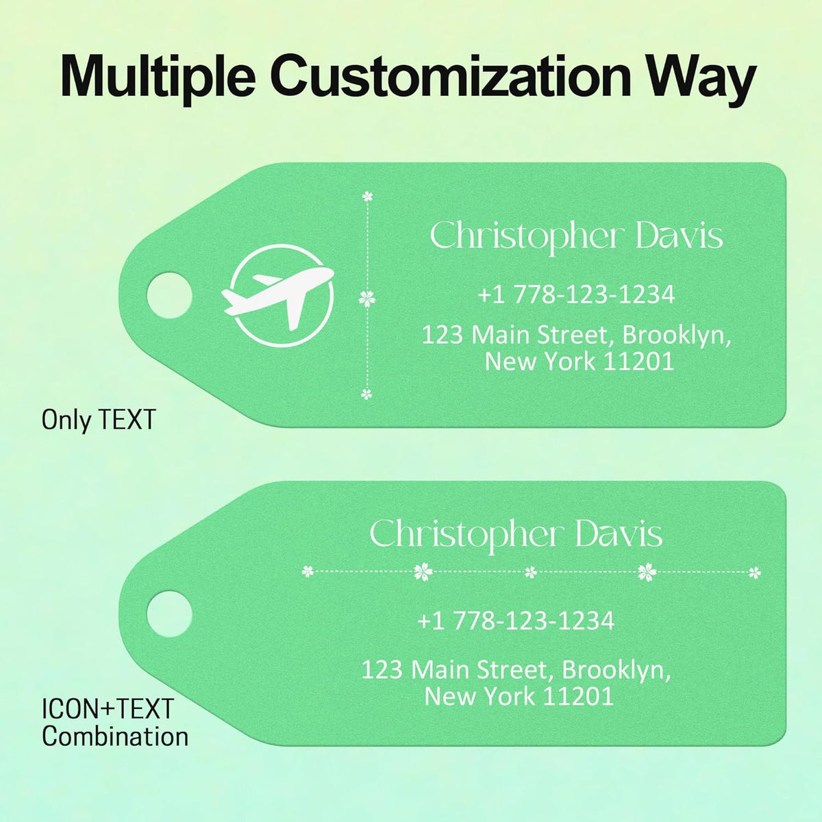 4 PCS Personalized Metal Luggage Tag – Personalized Engraved Suitcase Tag, Backpack Tag, with Matching Color Strap, Waterproof Suitcase Name Badge – Ideal Corporate Gift & Travel Accessory (Green)