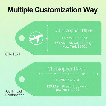 4 PCS Personalized Metal Luggage Tag – Personalized Engraved Suitcase Tag, Backpack Tag, with Matching Color Strap, Waterproof Suitcase Name Badge – Ideal Corporate Gift & Travel Accessory (Green)