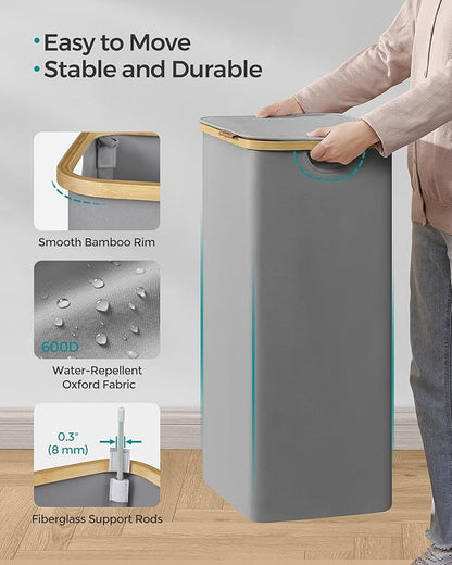 SONGMICS Laundry Hamper with Lid, Large Laundry Basket, 23.8 Gallons (90L), Removable Mesh Liner, Bamboo Handles, Collapsible, 16.5 x 12.6 x 27.8 Inches, Dove Gray ULCB509G01