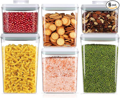 Pop Airtight Food Storage Containers Set with Lids, 6 Pcs Stackable One Button Opening Food Containers Kitchen Pantry Organization and Storage, BPA Free Stackable Cereal Container (0.5, 1.2, 1.8qt)*2