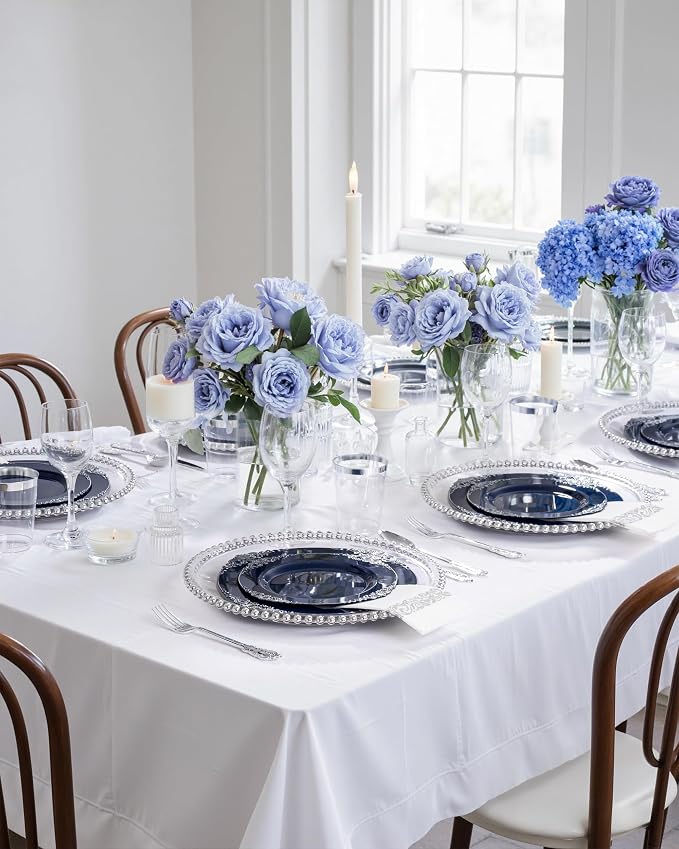 350 Pcs Blue Silver Plates for Graduation | Blue Party Plates Set for 50 Guests