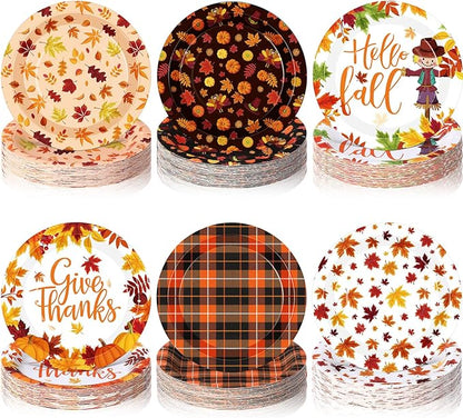 120 Pcs Fall Paper Plates 7 Inch Hello Fall Dessert Plates, Maple Leaves Dinner