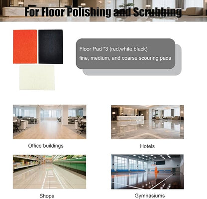 Floor Grinding Scrubber Buffer Polisher Machine Square Chassis Clean Polish Wax Renovate Step Gymnasiums Shops Hotels Office Exhibition Hard Ground 110V Commercial Industrial