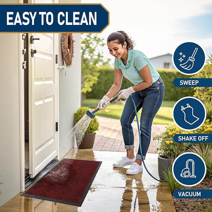 Smiry Front Door Mat Outside Entrance, Heavy Duty Outdoor Indoor Mat, Natural Rubber Doormat, Non Slip, Trap Dirt and Moisture, Easy Clean, Low Profile Patio Porch Entryway Mat, 29.5x17, Red
