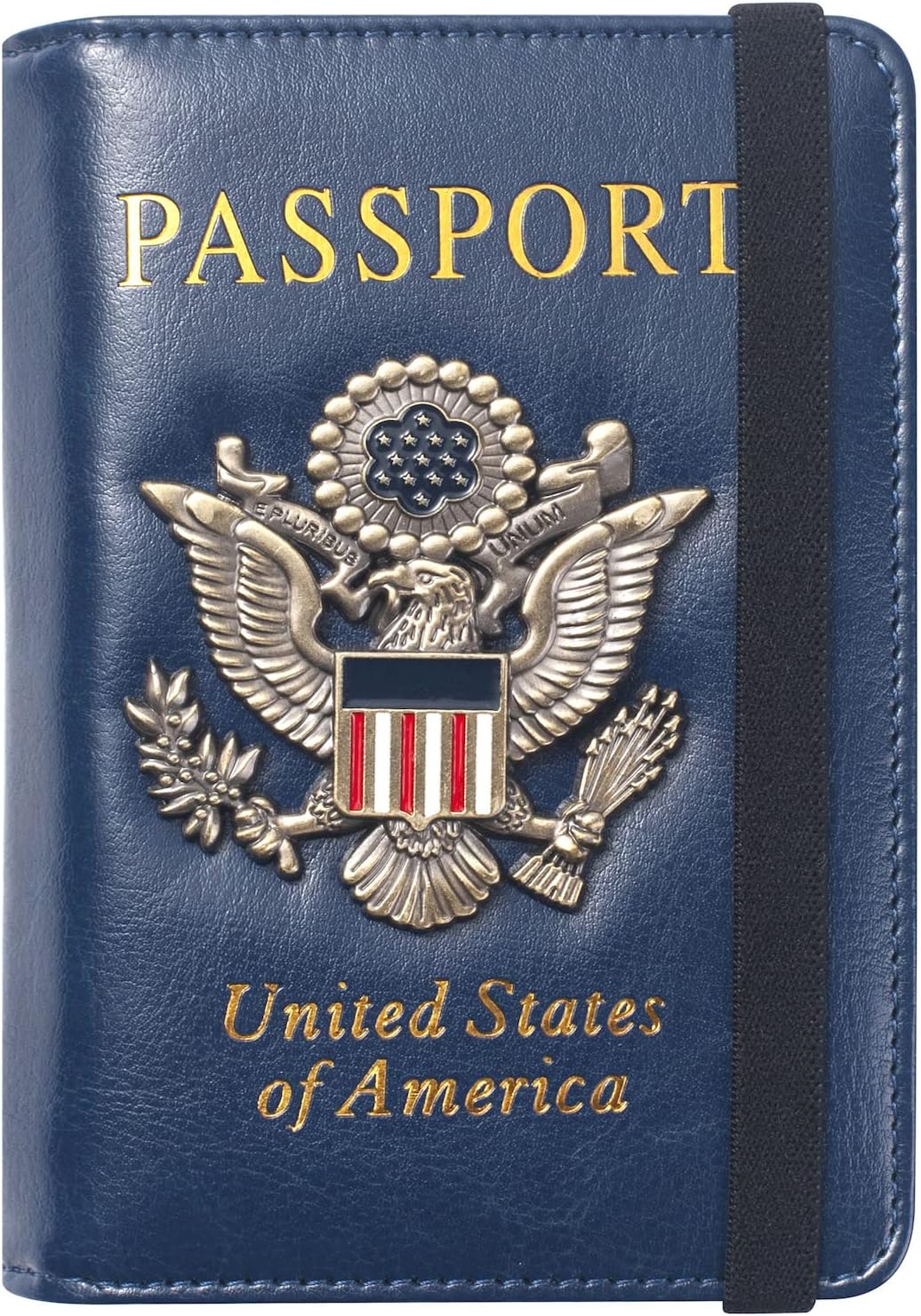 Passport Holder for Travel Passport Cover for Men Passport Wallet Case With 3D Metal Badge Protector Leather Card Case RFID Blocking Women Travel Accessories Document Organizer (Navy Blue)