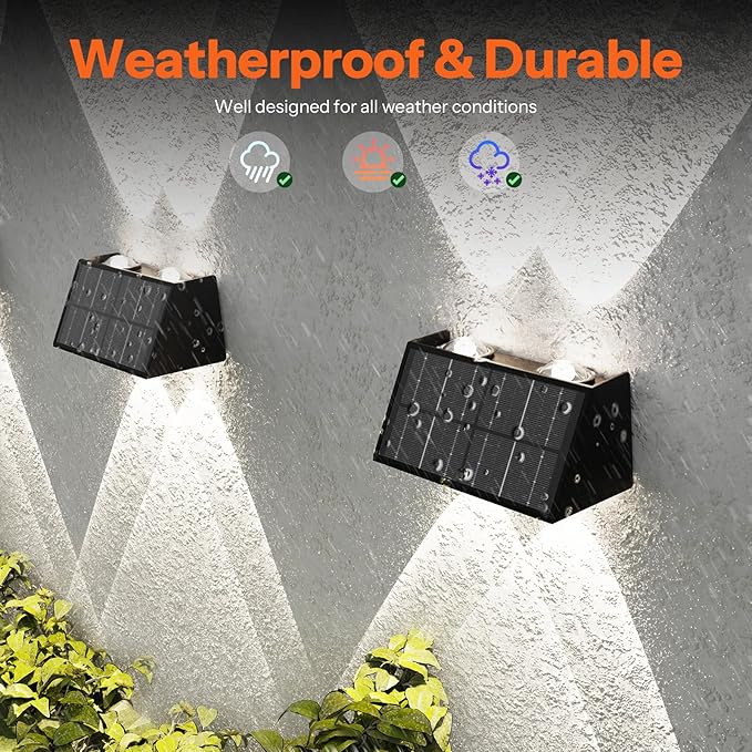 8-Pack Solar Fence Lights, Up & Down Lighting, 50LM/25LM 4 Modes, IP65