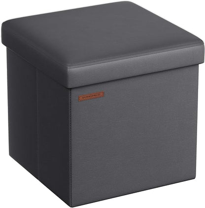 SONGMICS Mazie Collection - 15 Inches Ottoman with Storage, Footstool, Storage Ottoman, Load 660 lb, for Dorm, Living Room, Bedroom, Synthetic Leather, Dark Gray ULSF010G01