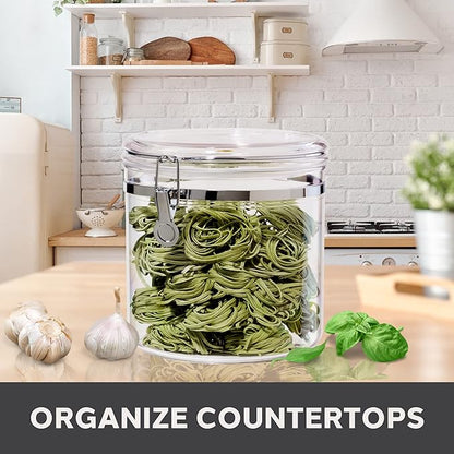 Oggi Jumbo Clear Canister with Clamp Lid, 150 oz - Airtight Food Storage Container, for Kitchen & Pantry Storage of Bulk, Dry Foods Including Pasta, Flour, Sugar, Coffee, Rice, Tea, Spices & Herbs