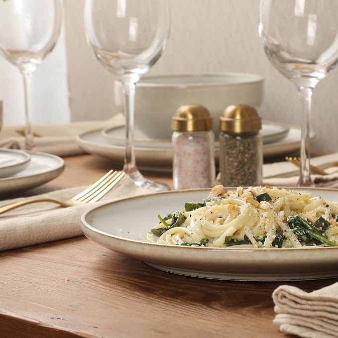 Gibson Elite White Sands Plates and Bowls Sets, 12-Piece Stoneware Dinnerware