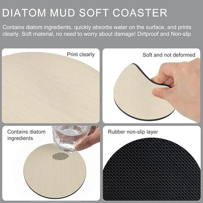 Cream Thin Lines Coasters Set of 6, Absorbent Coasters