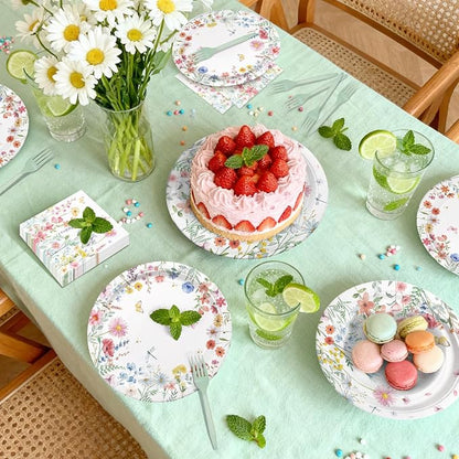 96 Pieces Spring Wildflower Floral Tableware Set – Garden Flower Disposable