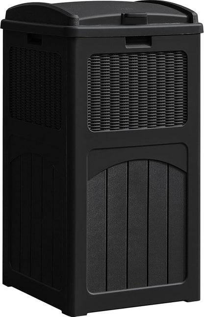 YESHOMY 33 Gallon Resin Outdoor Trash Can with Lid, Hideaway Waterproof Patio Garbage Bin, Black