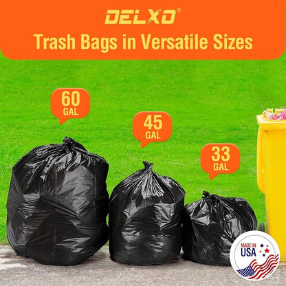 Delxo 40-45 Gallon Black Trash Bags, 125 Count – Heavy Duty Contractor Garbage Bags, Thick, Durable & Puncture-Resistant Plastic – Made in USA for Kitchen, Yard & Commercial Use