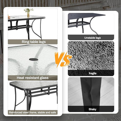 TLSUNNY Patio Outdoor Table W/ 1.69″ Umbrella Hole, Outdoor Metal Furniture