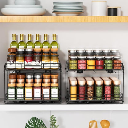 RCHYFEED Spice Rack Organizer for Cabinet, 2 Tier Slide out Spice Organization for Inside Cabinets & Pantry, Heavy Duty Adjustable Metal Spice Racks for Seasoning Organizer (13.5" Wx10.5 Dx9.5 H)